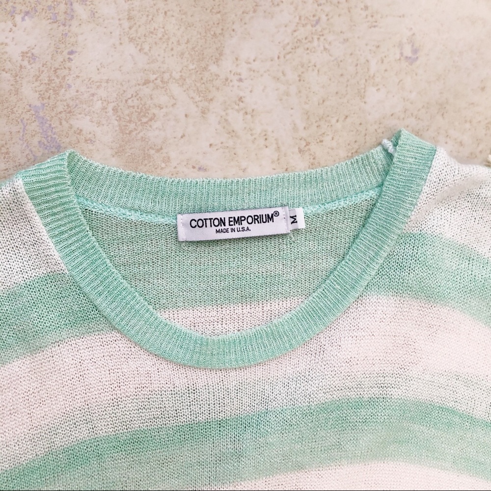 Cotton Emporium Sz M Mint and White Striped Top - Picture 2 of 3
